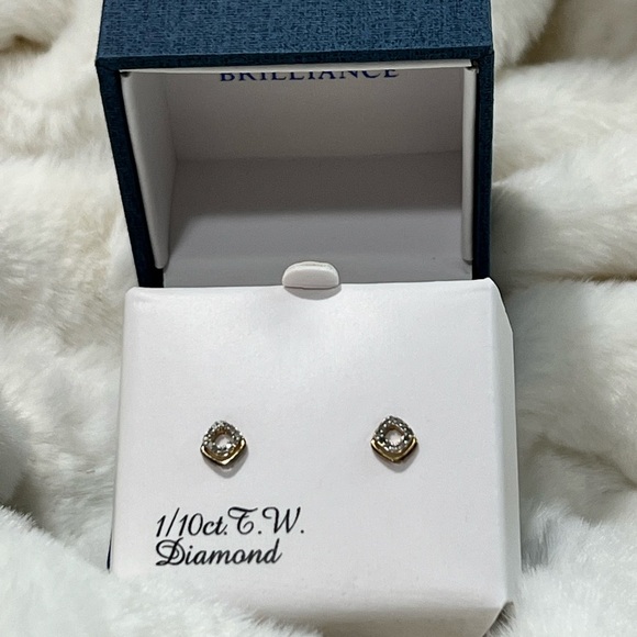 Pair of 14k Gold Over Sterling Silver Diamond Earrings - Picture 2 of 5